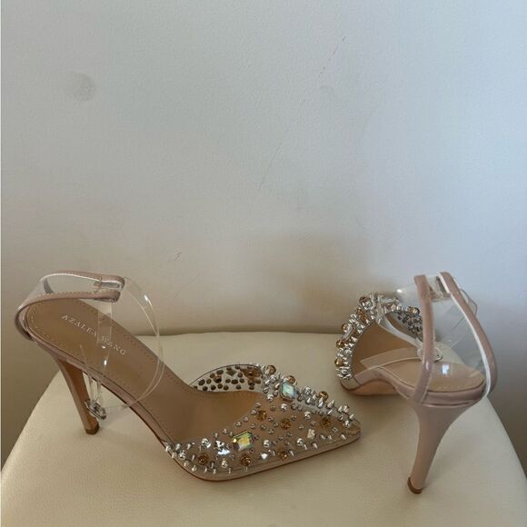 Azaela Wang Nude Ankle Strap Crystal Studded - Picture 2 of 5